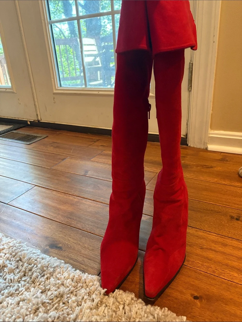 Stuart Weitzman Red Suede Pointed-Toe Over-The-Knee Boots
